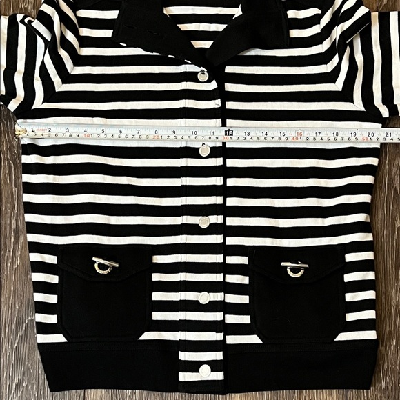 Lauren Ralph Lauren Striped Cardigan Sweater Silver Buttons Black Coastal Large - Picture 11 of 13